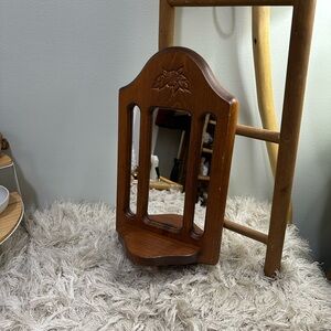 Vintage Wooden Wall Mirror With Small Shelf & Floral Carving Detail Cottagecore